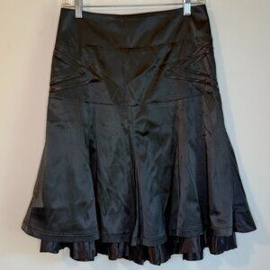 Renee Bardot Black Satin Skirt with Peekaboo Ruffle, Size M